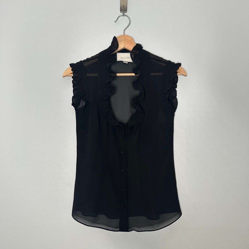 Alexis Sheer Sleeveless Ruffle Trimmed Button Front Top Xs